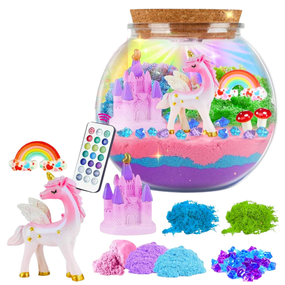 Kit de terrarium créatif à faire soi-même avec lampe LED licorne colorée et télécommande