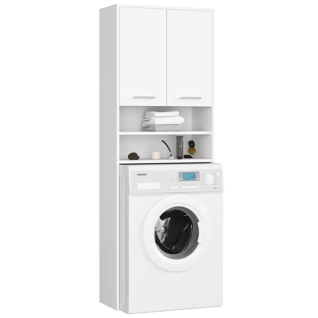 Meuble Machine à Laver 2 Portes Façade Blanc 4 Étagères 64x30x180 Cm