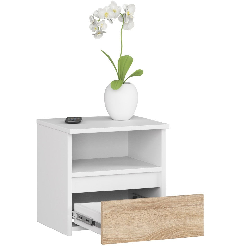 Table de chevet  blanche tiroir chêne Sonoma 40X35X40 cm