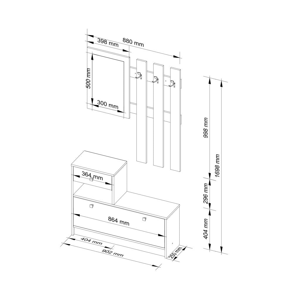 Meuble D'entrée En Chêne Sonoma Avec Porte-manteau Et Armoire à Chaussures De 90 Cm